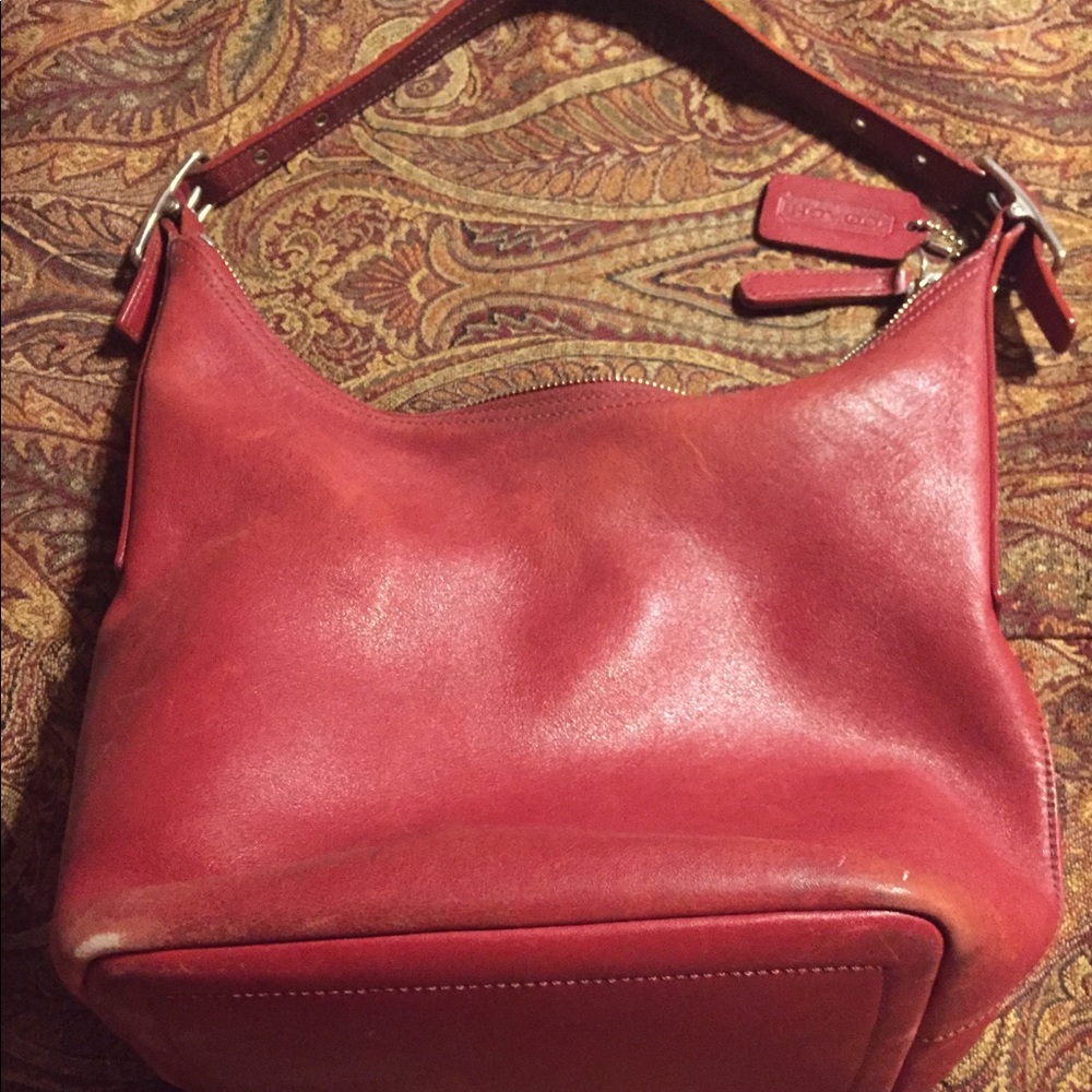 Red leather coach purse